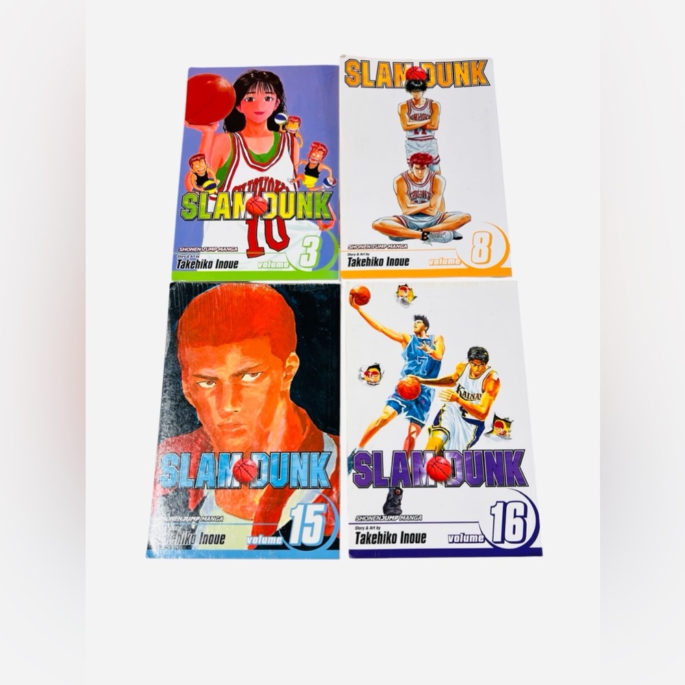 Vintage Slam Dunk Manga Set Volumes 3, 8, 15, 16 by Takehiko Inoue